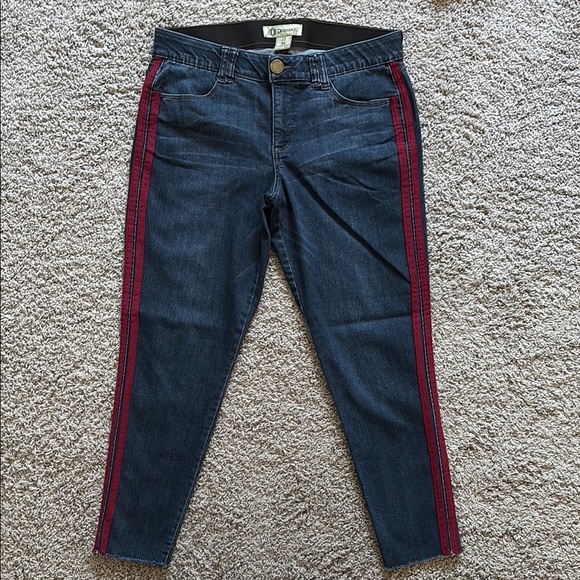 Democracy Ab Solution Blue Jeans with Red Side Stripe and Raw Hem - Picture 1 of 12
